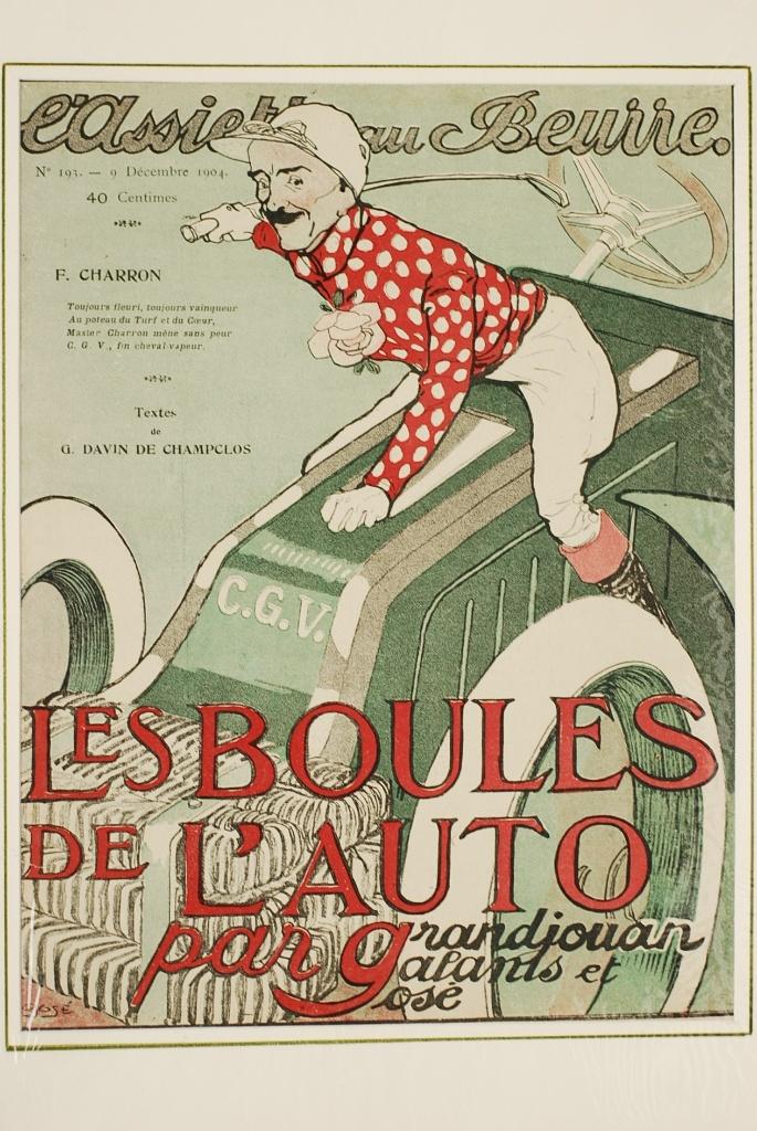 Antieke Prent 1904 Les Boules de l’Auto Assiette au Beurre, Verzenden, Voor 1940, Zo goed als nieuw, Overige onderwerpen