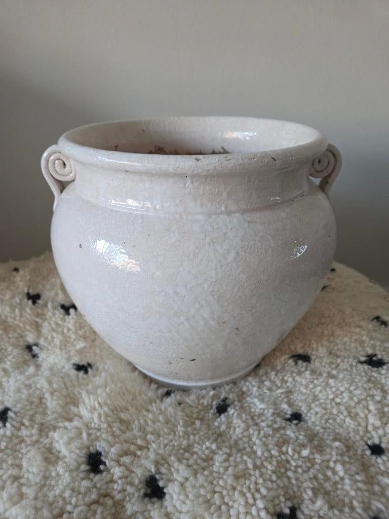 Witte bloempot crackele binnen, Tuin en Terras, Bloempotten, Rond, Minder dan 40 cm, Aardewerk, Ophalen