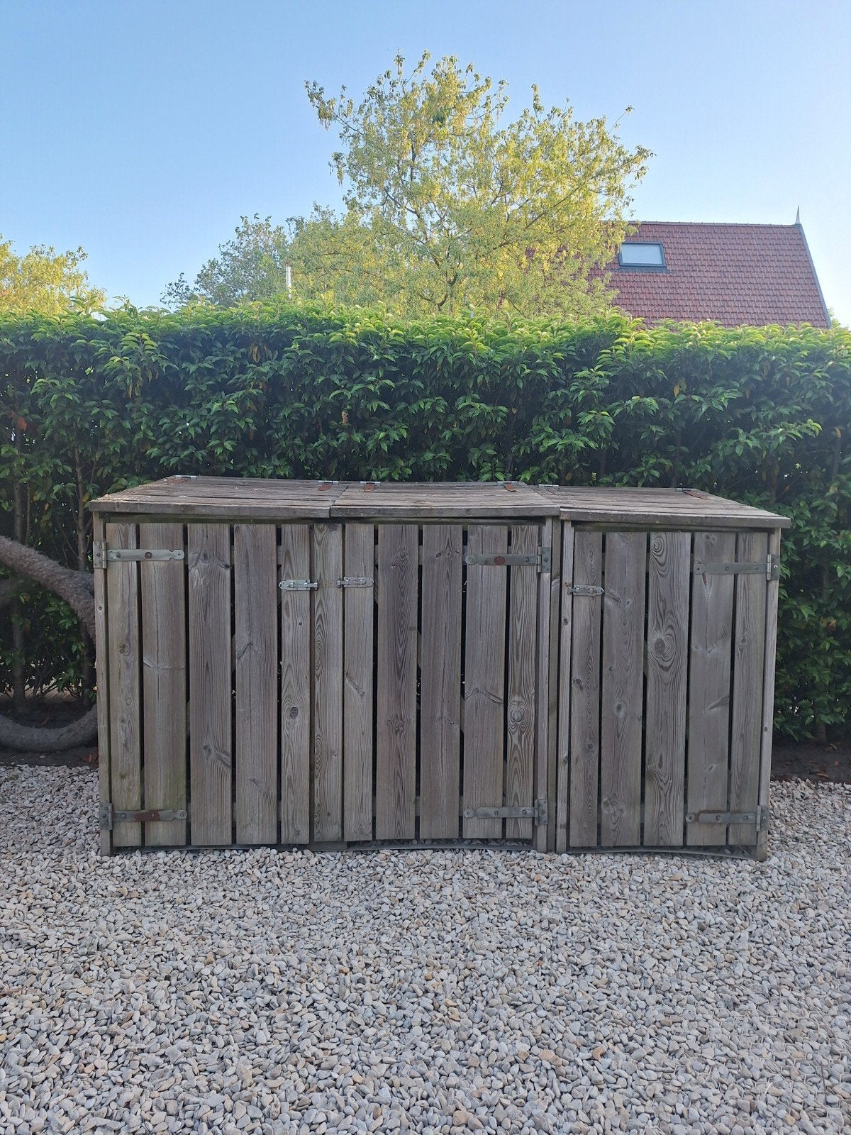 Houten containerberging voor 3 containers, Tuin en Terras, Ophalen, Gebruikt, Hout, Containerberging