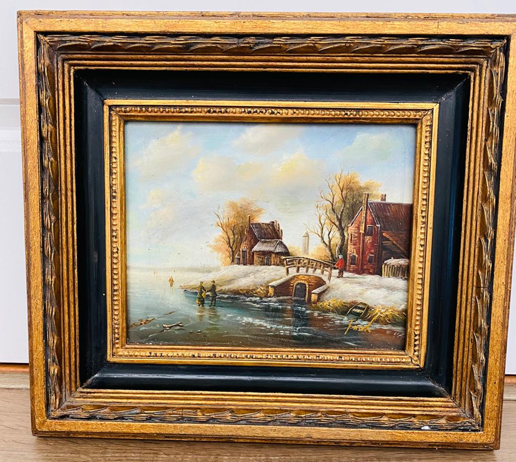 Winterlandschap op paneel, Antiek en Kunst, Kunst | Schilderijen | Klassiek, Ophalen