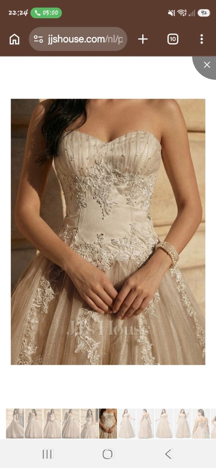 Elegante champagne trouwjurk met kant en tule, Trouwjurk, JJ's House, Overige kleuren, Ophalen of Verzenden