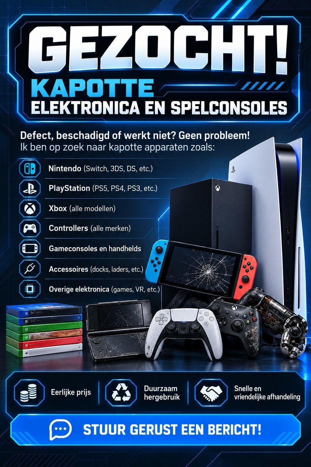 Gezocht: kapotte elektronica en spelconsoles!, Ophalen