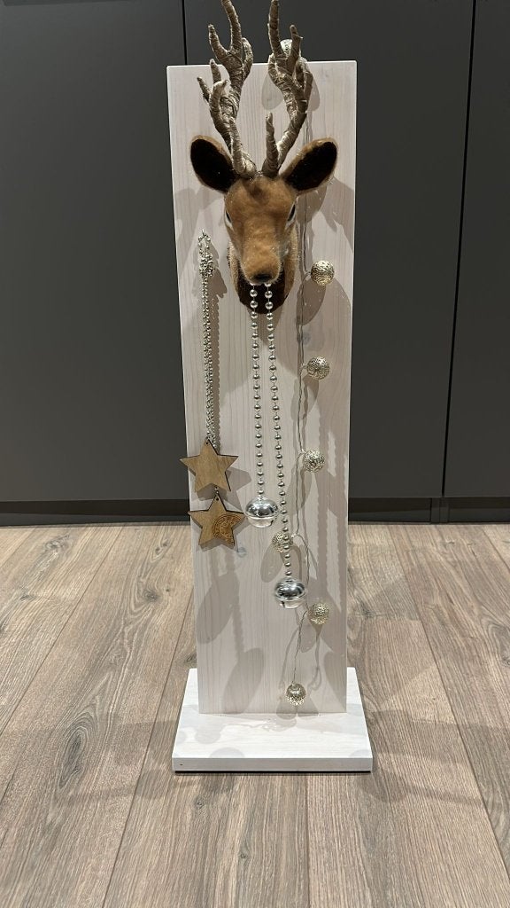 Kerstdecoratie - Houten plaat met rendierkop - 75 cm, Ophalen of Verzenden, Zo goed als nieuw