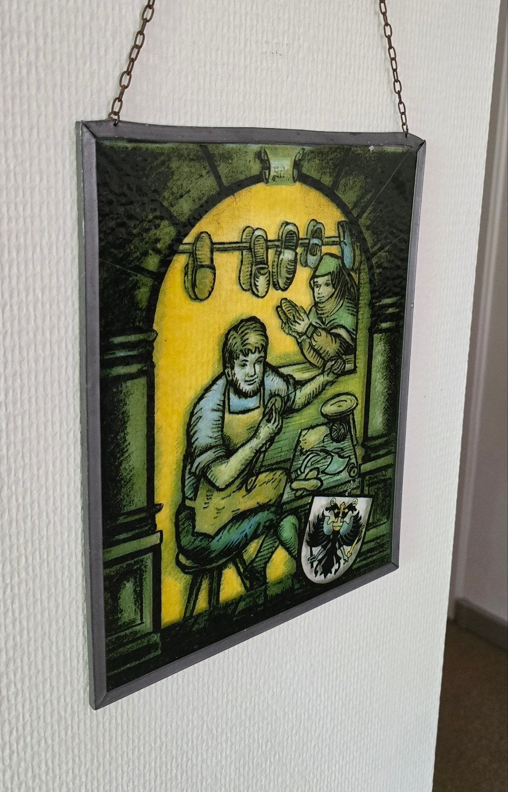 Glas in Lood Raam Paneel, Middeleeuwse Ambacht, Ophalen of Verzenden