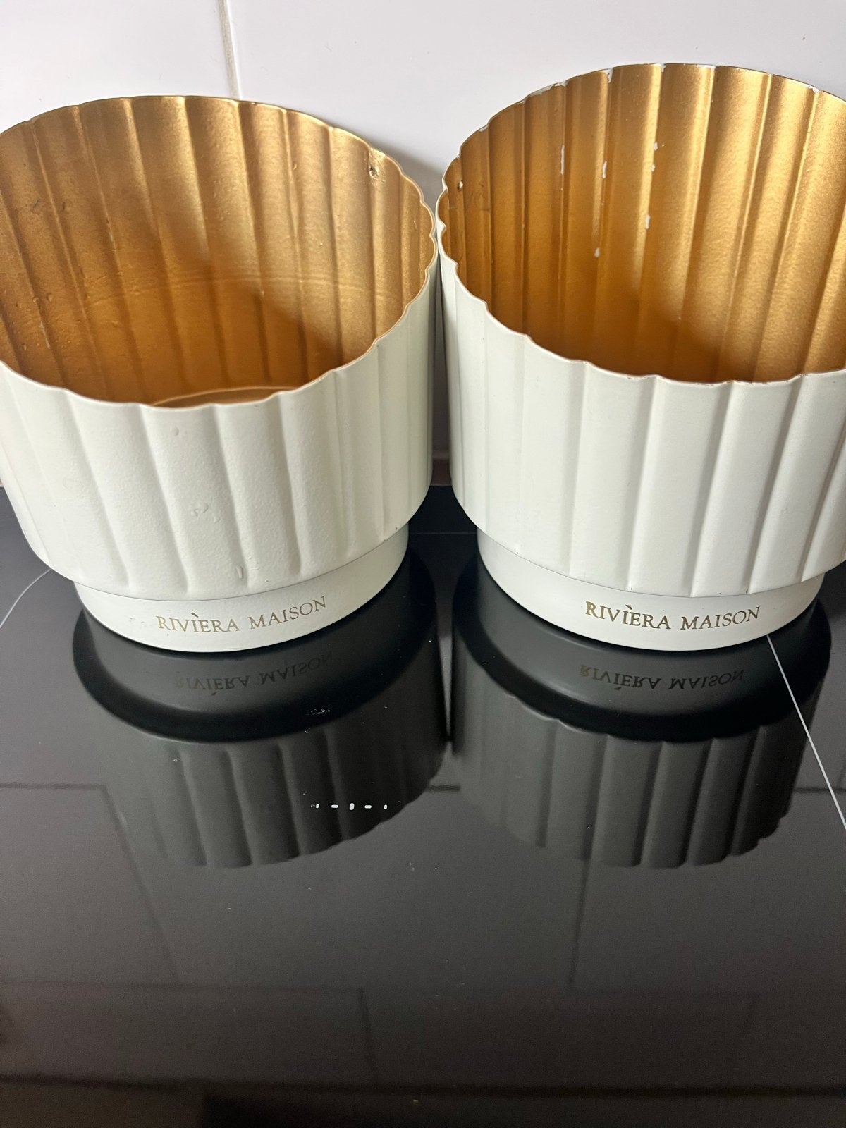 2x Rivièra Maison Sacha Votive S aluminium potjes, Ophalen of Verzenden, Gebruikt, Wit, Metaal