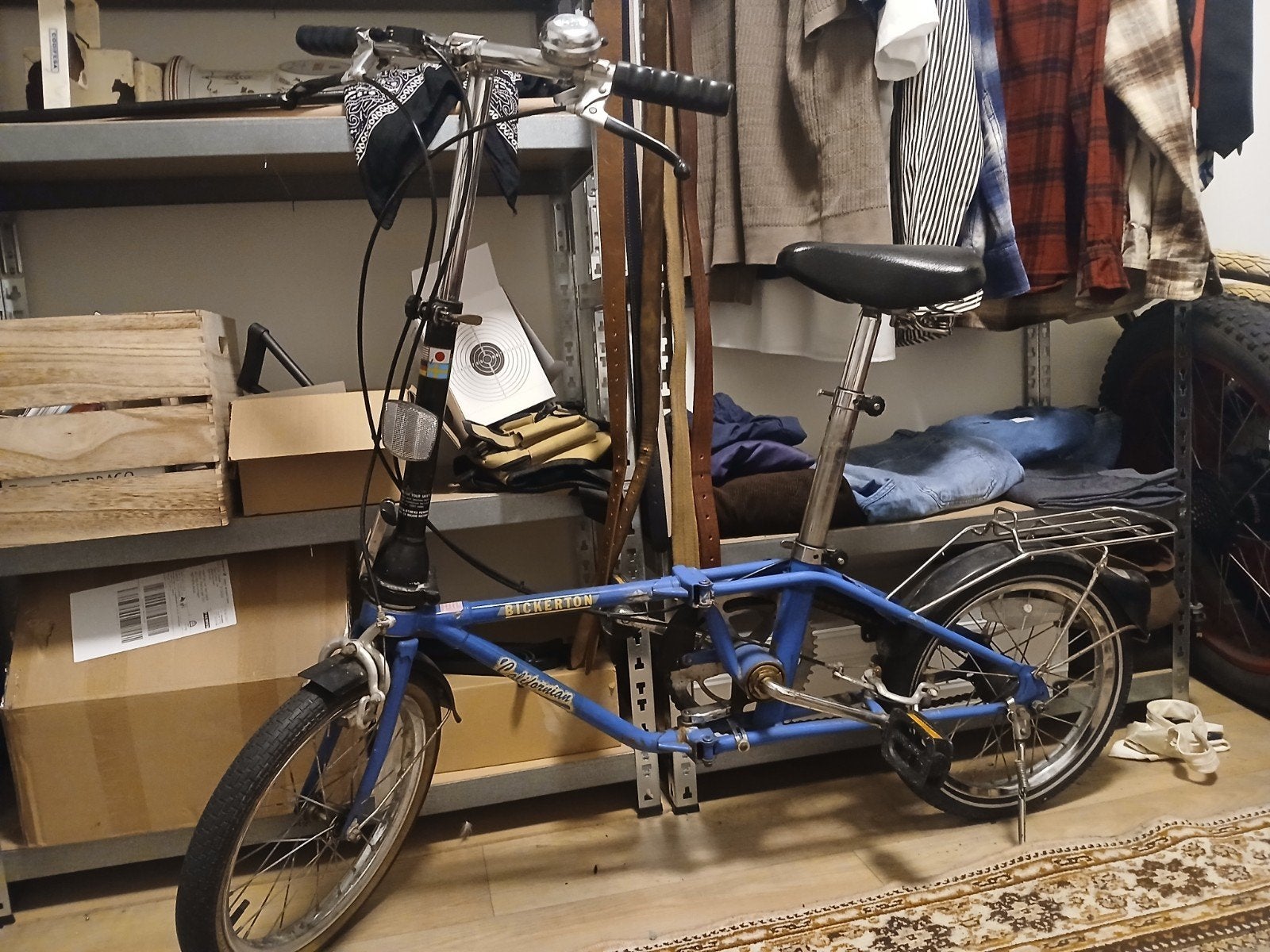 Vintage blauwe Bickerton Californian vouwfiets jaren 80, Overige merken, Gebruikt, Velgrem, 16 tot 18 inch
