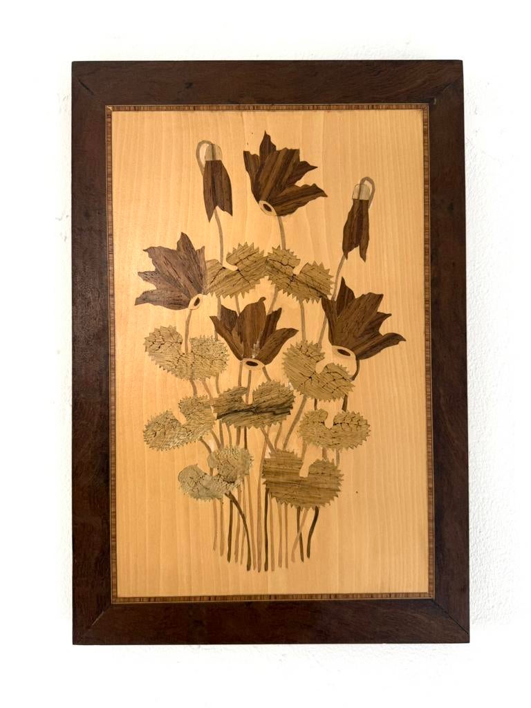 Vintage houten handwerk schilderij met klaprozen ‘60, Ophalen of Verzenden, Zo goed als nieuw