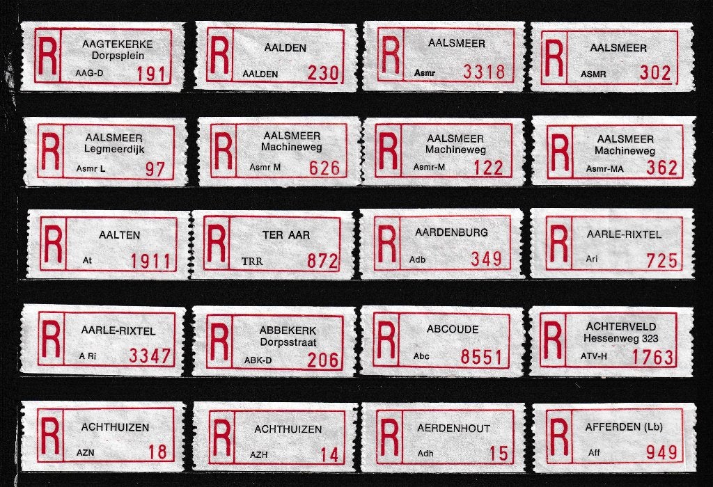 348 Aantekenstrookjes, type 90, Letter A, Verzenden, Na 1940, Gestempeld