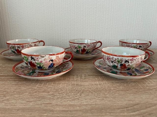 5 kop en schotels met Japanse afbeeldingen, Ophalen of Verzenden