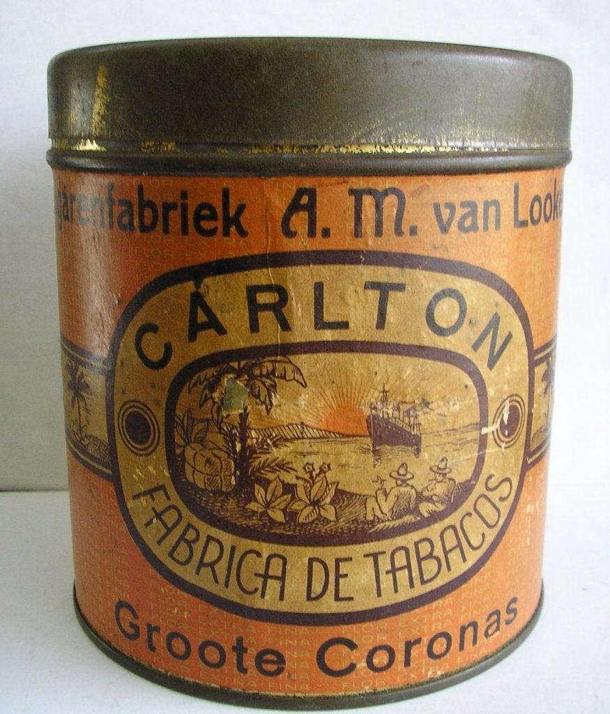 Oud sigarenblik Fa. A. M. van Lookeren, Ophalen of Verzenden, Gebruikt, Tabaksdoos of Verpakking