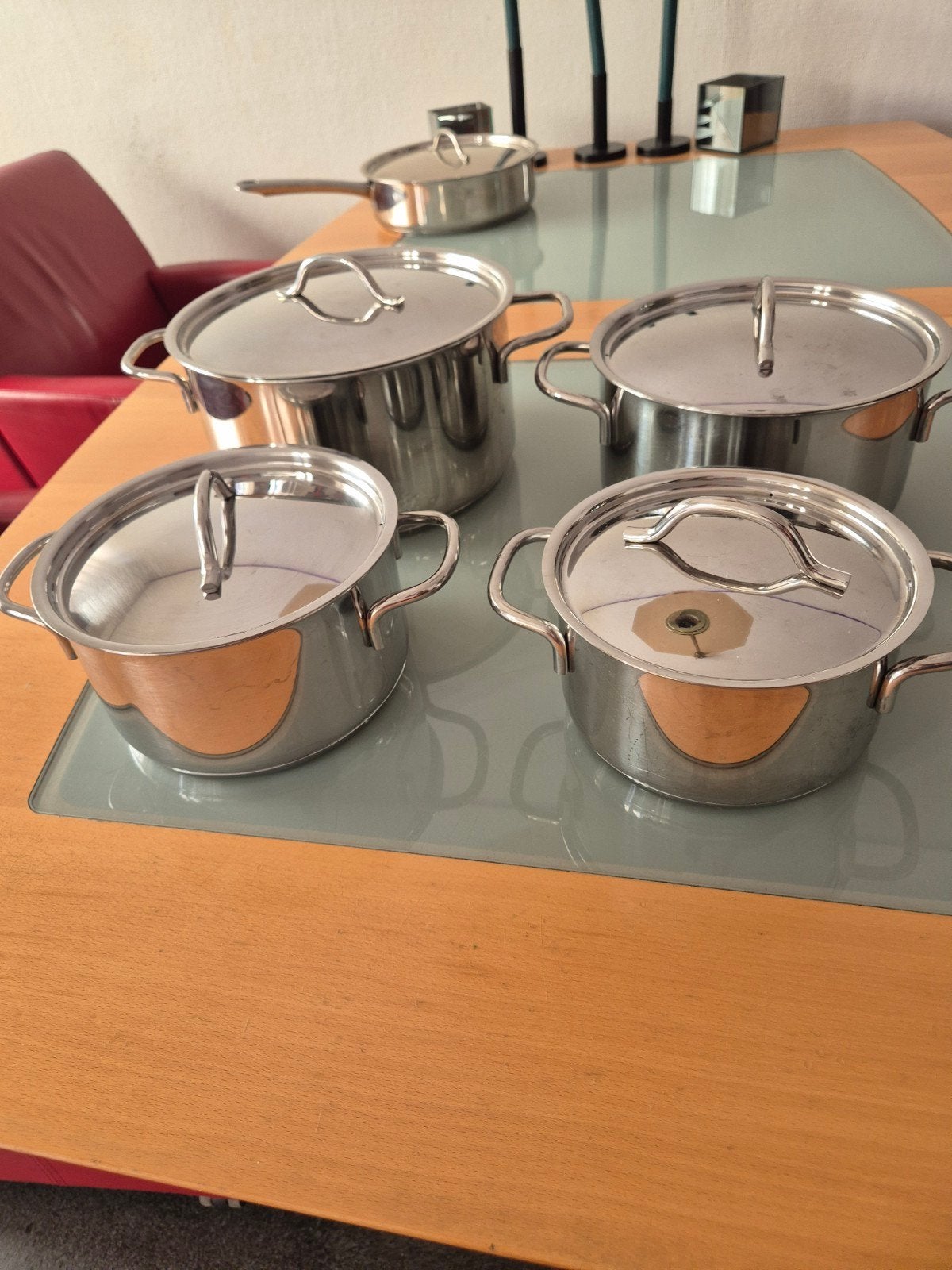 BK Pannenset - 4 RVS pannen met deksels, Huis en Inrichting, Keuken | Potten en Pannen, Ophalen