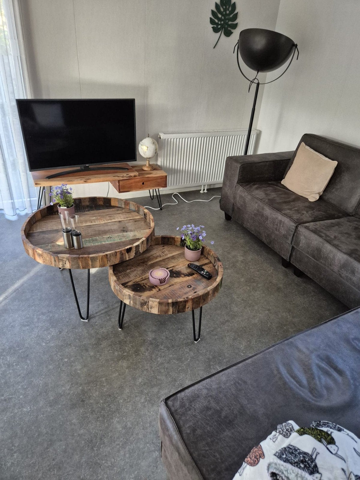 Set van 2 ronde salontafels van gerecycled hout, Huis en Inrichting, Ophalen, Minder dan 45 cm, Rond, 55 tot 75 cm