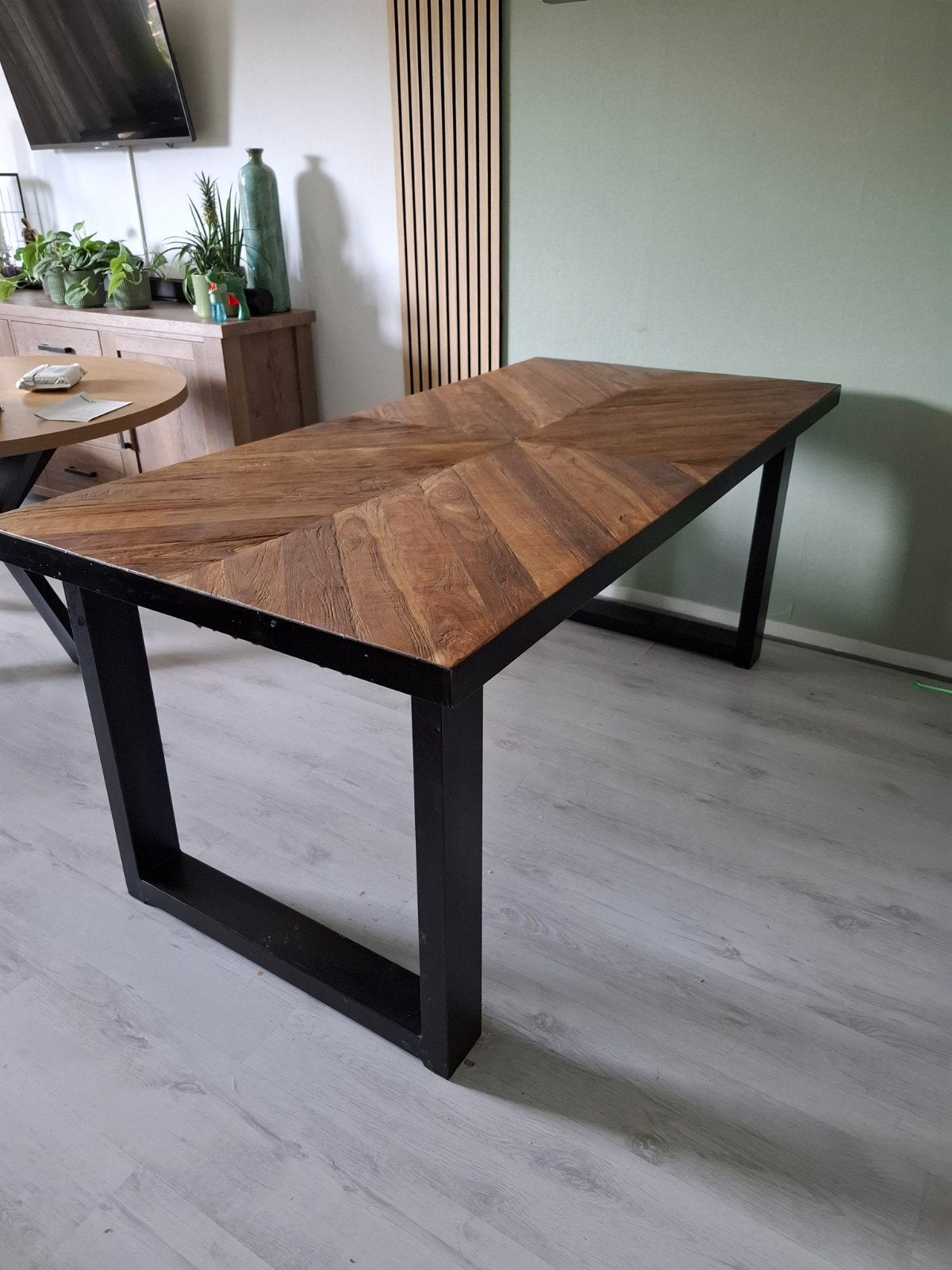 Walnoothouten eettafel 180x90cm met uniek blad, Ophalen, Gebruikt, 50 tot 100 cm, 150 tot 200 cm