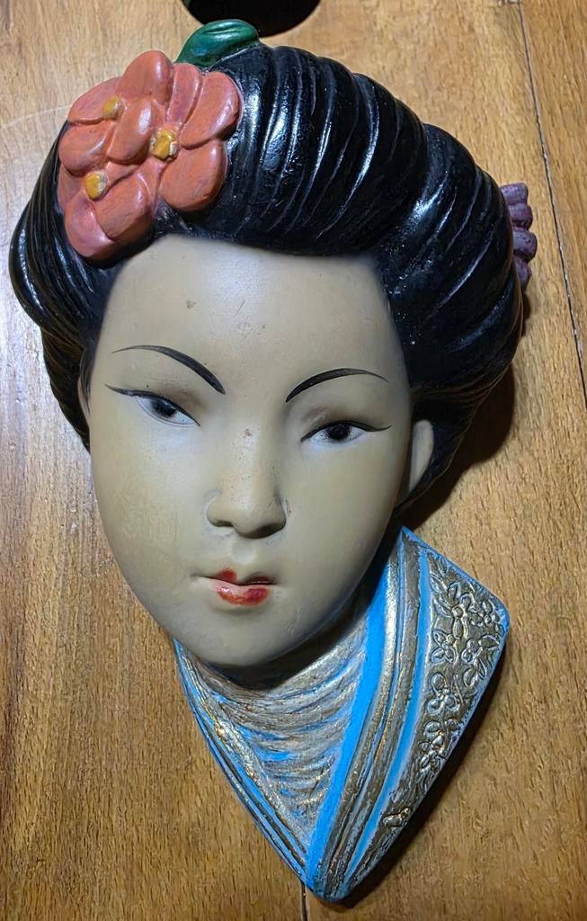 Gipsen hoofd Chinese dame voor aan de muur, Antiek en Kunst, Ophalen of Verzenden
