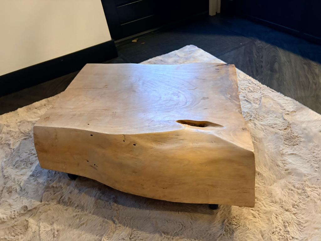 Handgemaakte live edge salontafel op wieltjes | uniek stuk, Huis en Inrichting, Ophalen, 50 tot 100 cm, 50 tot 100 cm, Rechthoekig