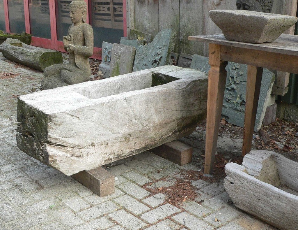 Oude waterbak ls4 TEAK HOUT bak Tuin Trog GERESERVEERD, Ophalen, Gebruikt, Zandstraat 1c, Info@devriesantiek.nl