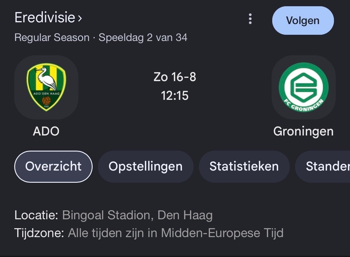 Ado tegen Groningen kaartjes, Seizoenskaart, Eén persoon, Augustus