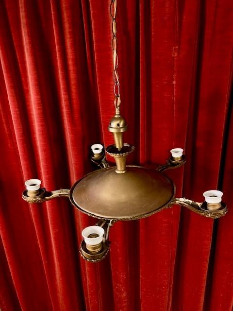 Antieke Edwardian kroonluchter - messing 5-arms - jaren '20, Ophalen, Gebruikt, Antiek - messing, Overige typen