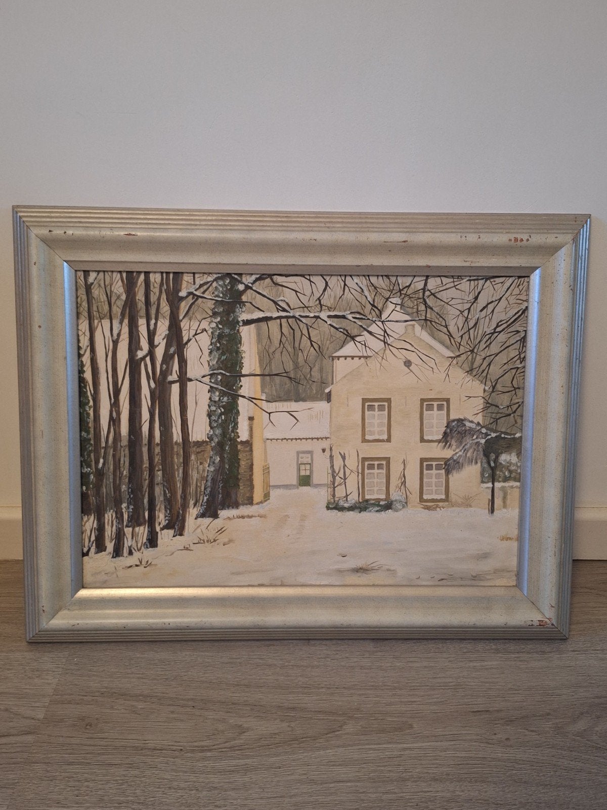 Schilderij: Winterlandschap met huis, Ophalen of Verzenden