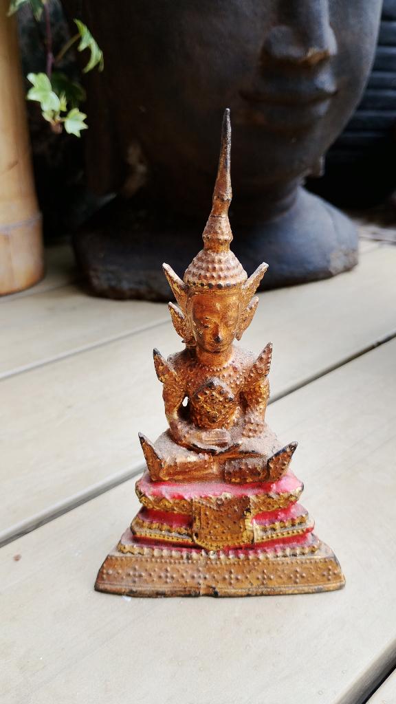 Antieke Thaise bronzen boeddha met mooie patina, Ophalen of Verzenden, Gebruikt