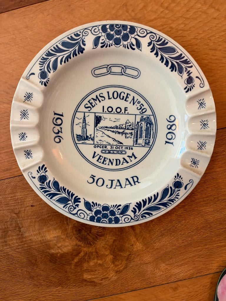 Delfts blauw herdenkingsbord Sems Loge No. 59 - Odd Fellows, Ophalen of Verzenden