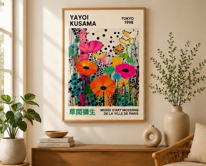 Yayoi Kusama Flower Poster | Vintage Japanese (Physical), Ophalen, Papier/karton, Print, Bloemen