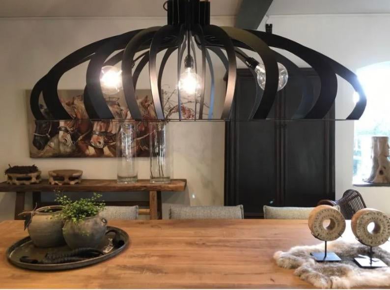 Metalen ovale hanglamp (Ztahl-Dijkos Catania), Ophalen, 50 tot 75 cm, Zo goed als nieuw, Metaal