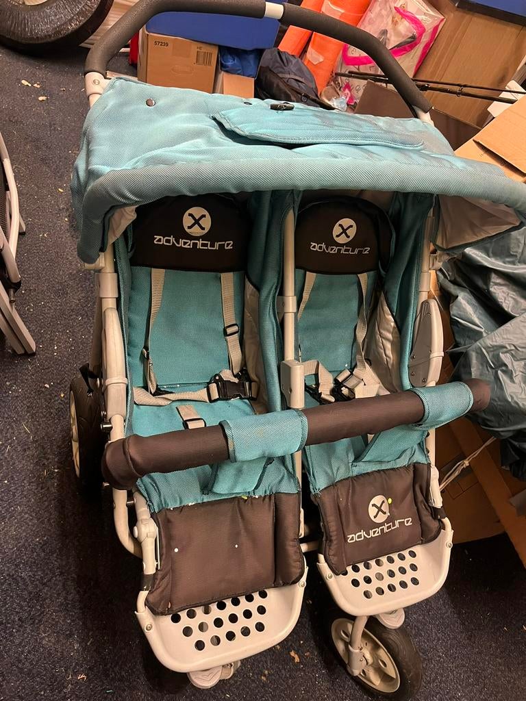 Dubbele buggy, Ophalen, Zo goed als nieuw, Regenhoes