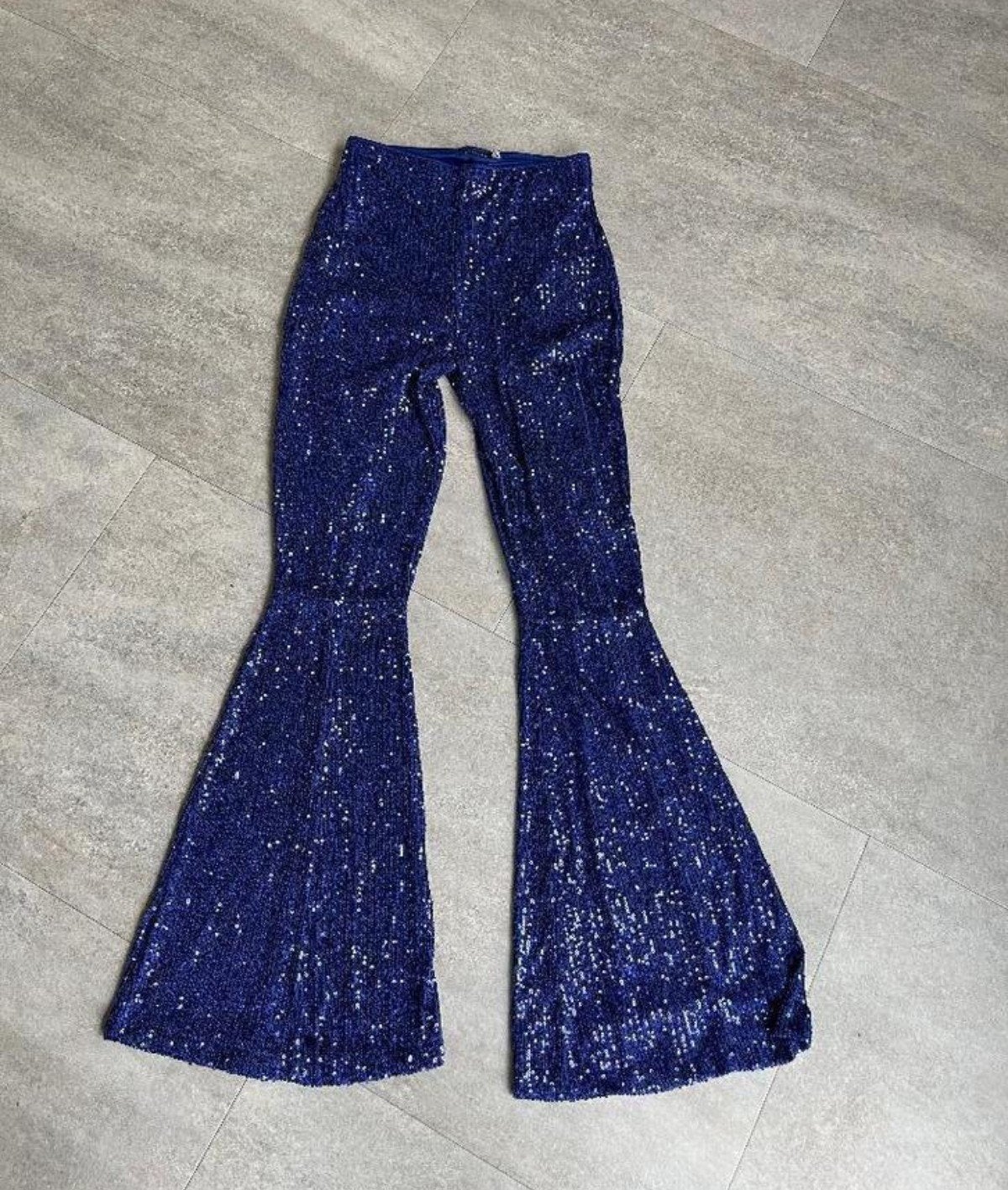 Glitterende flared broek - Maat M, Maat 38/40 (M), Blauw, Ophalen of Verzenden, Lang