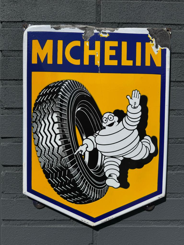 Michelin banden emaille reclame bordje, Verzamelen, Reclamebord, Gebruikt, ., Ophalen of Verzenden