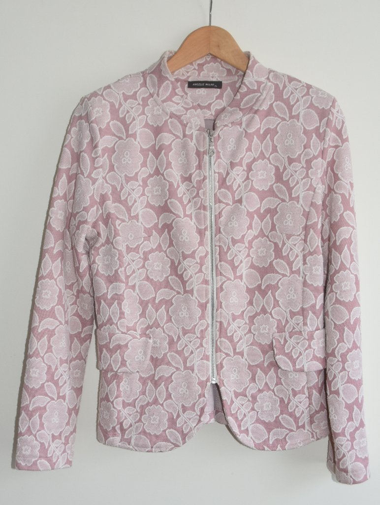 Leuk zalm roze jasje met bloemen maat 42 blazer, Verzenden, Maat 42/44 (L), Jasje, Roze