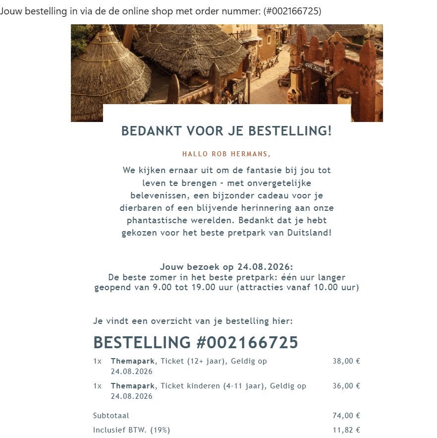 Kaartjes voor Phantasialand 24/08/20 - 1 volw, 1 kind 4-11, Tickets en Kaartjes, Recreatie | Pretparken en Attractieparken, Twee personen