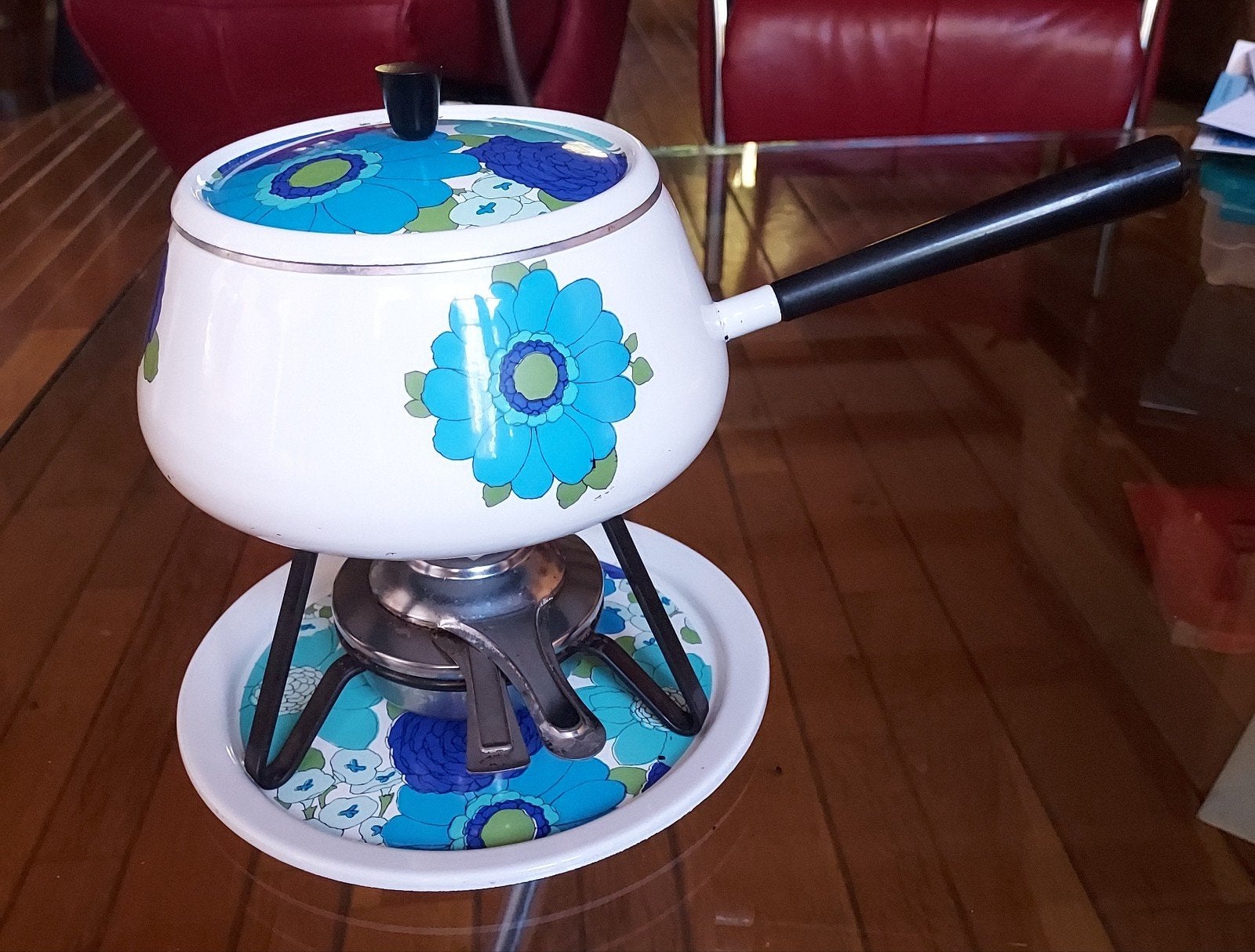 Vintage Spring Fonduestel – Jaren 70 Flower Power (100%, Ophalen of Verzenden, Brander, Fondueset