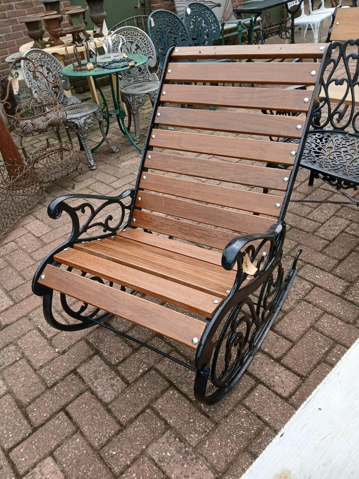 Gietijzeren Schommelstoel met Houten Latten, Ophalen, Klassiek, Tuin, Buiten, Gebruikt, Zwart