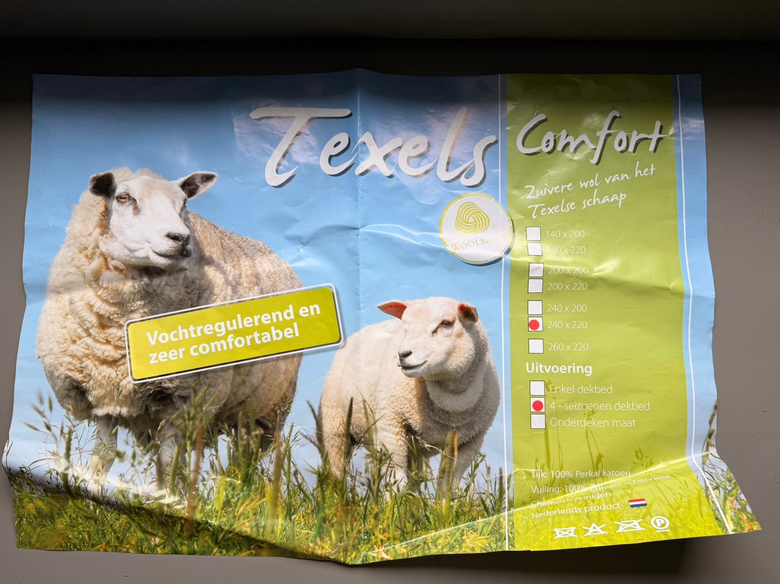 Texels wollen 4 seizoenen dekbed 240x220, Huis en Inrichting, Gebruikt, Wit, Tweepersoons, Ophalen of Verzenden