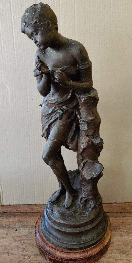 Art nouveau beeld jonge vrouw, Art nouveau, Gepatineerd, Brons, Beeld