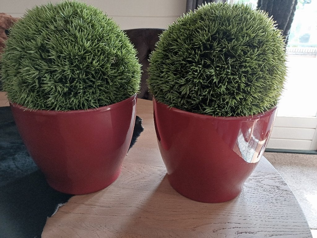 2 DONKER RODE BLOEMPOTTEN MET PLANT BOLLEN, Tuin en Terras, Ophalen, Steen, Rond, Binnen
