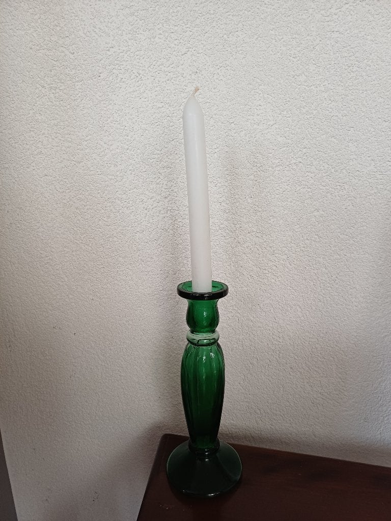 Vintage Anchor Hocking "Gao Mi" groen glazen kandelaar., Ophalen of Verzenden