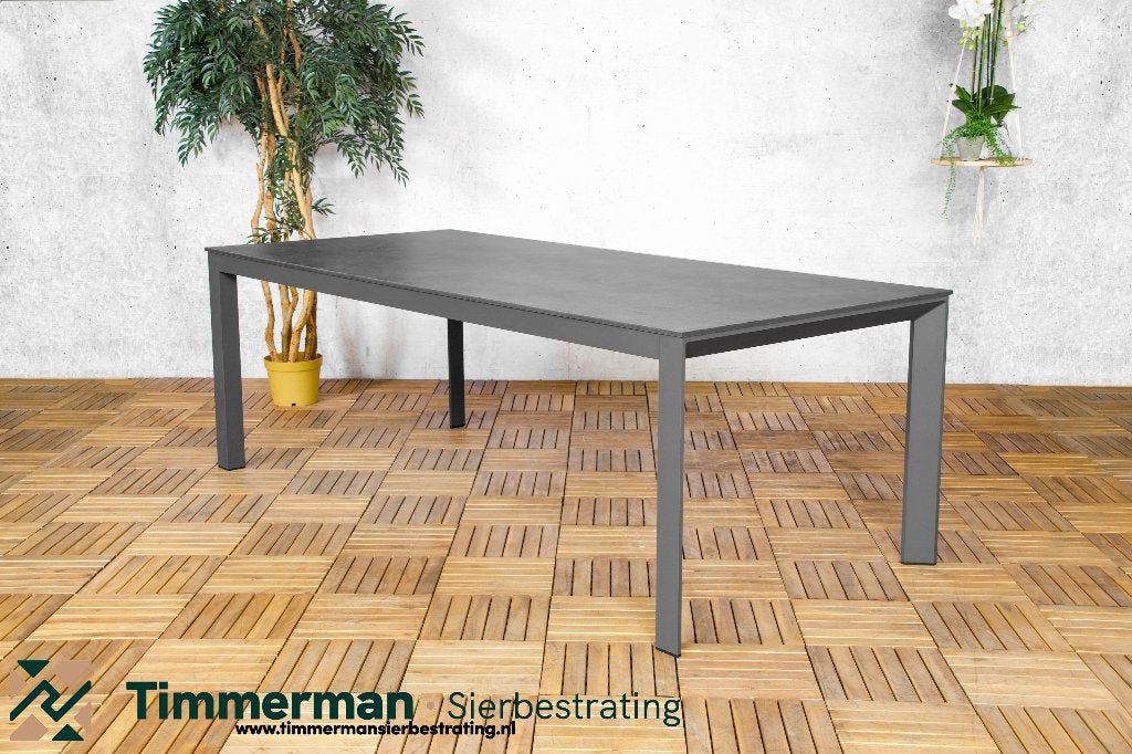 Tuintafel, HPL tafelblad, gepoedercoat frame, 220cm, Bianca!, Ophalen of Verzenden, Beton, Klinkers