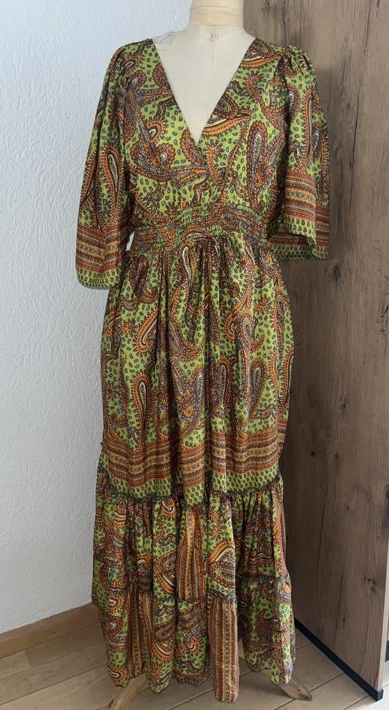 Made in India boho zijden maxi jurk 1 maat multikleurig, Maat 38/40 (M), Overige kleuren, Verzenden, Zo goed als nieuw