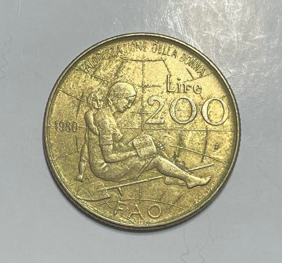 200 lire Italië 1980 FAO, Postzegels en Munten, Munten | Europa | Niet-Euromunten, Ophalen of Verzenden, Italië