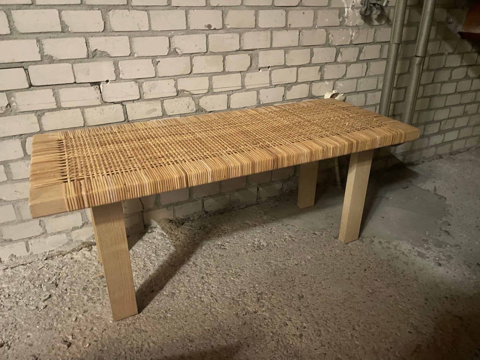 Ikea Houten bankje met rieten zitting, Ophalen, Overige kleuren, Zo goed als nieuw, Eén