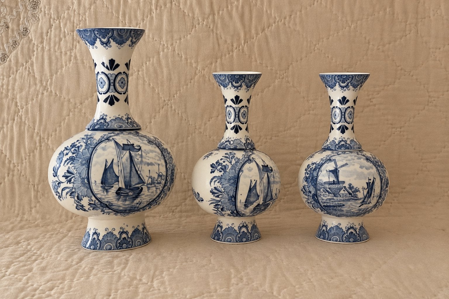 Prachtig Mosa Maastricht Delfts Blauw Kaststel - 3 Vazen, Antiek en Kunst, Ophalen of Verzenden
