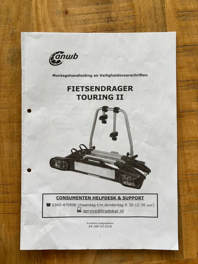 ANWB Fietsendrager Touring 2 - Zo goed als nieuw, Auto diversen, Fietsendragers, Zo goed als nieuw, Trekhaakdrager, 2 fietsen
