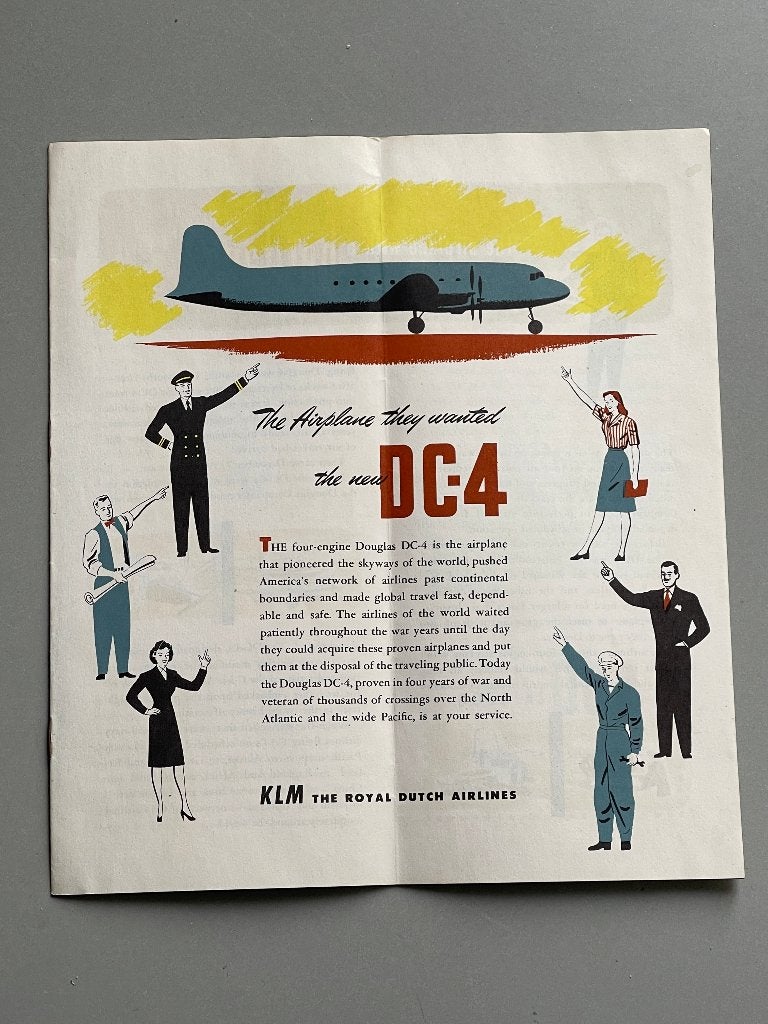 luchtvaart / KLM brochure van de Douglas DC 4. Circa 1950, Verzamelen, Ophalen of Verzenden, Zo goed als nieuw, Boek of Tijdschrift