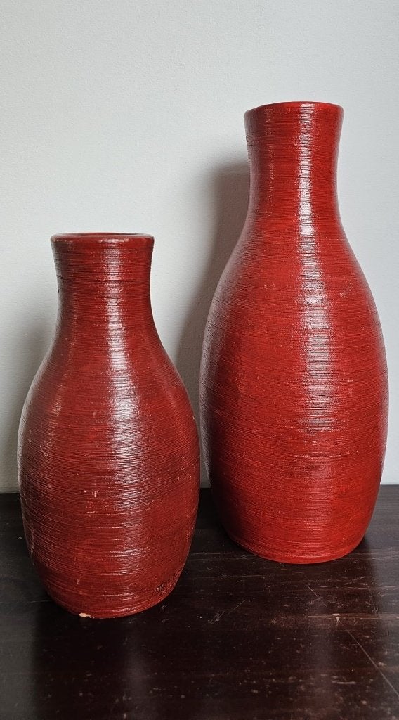 Prachtige set rode Portugese vloervazen - handgemaakt, Ophalen, 41 cm, Zo goed als nieuw, Rood