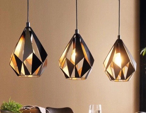 Set van 4 Ergo hanglampen: 3 klein, 1 groot, Huis en Inrichting, Gebruikt, Metaal, Modern, Industrieel, Geometrisch, E27 (groot)