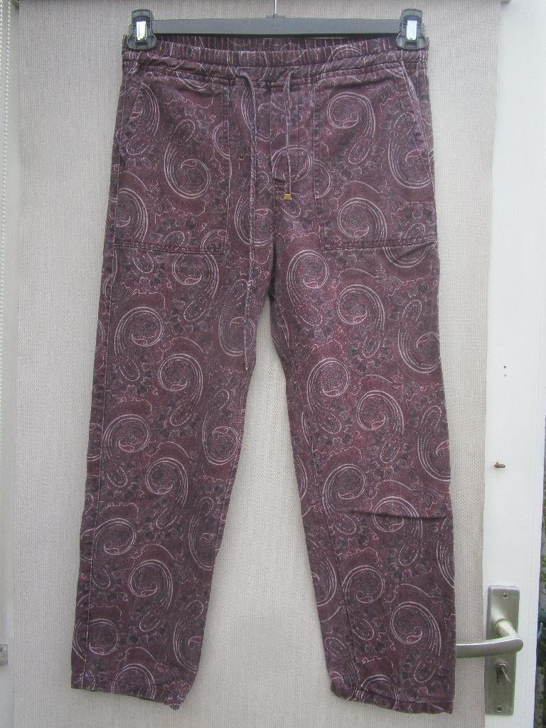Broek ZARA mt 36  donker-rood  met print.  7/8 lang*, Verzenden, Zara, Nieuw, Maat 36 (S)