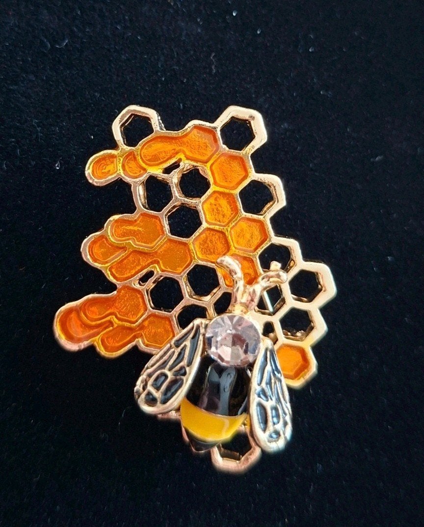 Leuke Bij Broche met Honingraat, Overige materialen, Geel, Minder dan 4 cm, Nieuw
