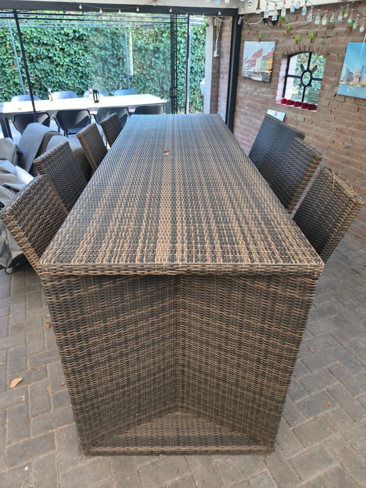 Wicker tuinset met 8 stoelen en tafel, Ophalen, Gebruikt, 8 zitplaatsen, Wicker